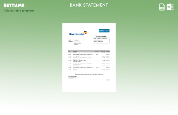 модерен стил Колумбија Банколумбија шаблон за извод од банка